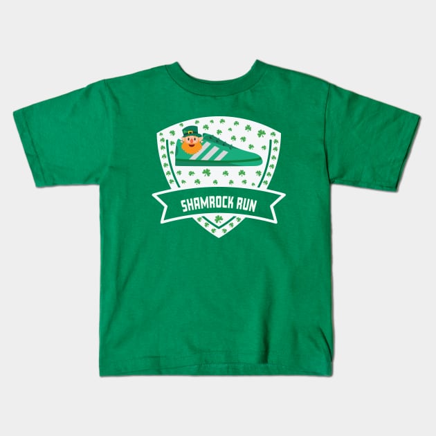 Shamrock Run Leprechaun Running Sneaker Shoe Funny Kids T-Shirt by Rosemarie Guieb Designs